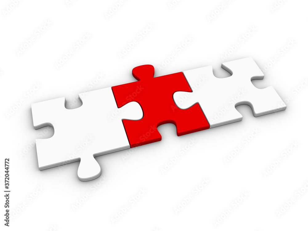 Three jigsaw puzzle pieces connected on white background. Teamwork or solution concept Three jigsaw puzzle pieces connected on white background. Teamwork or solution concept