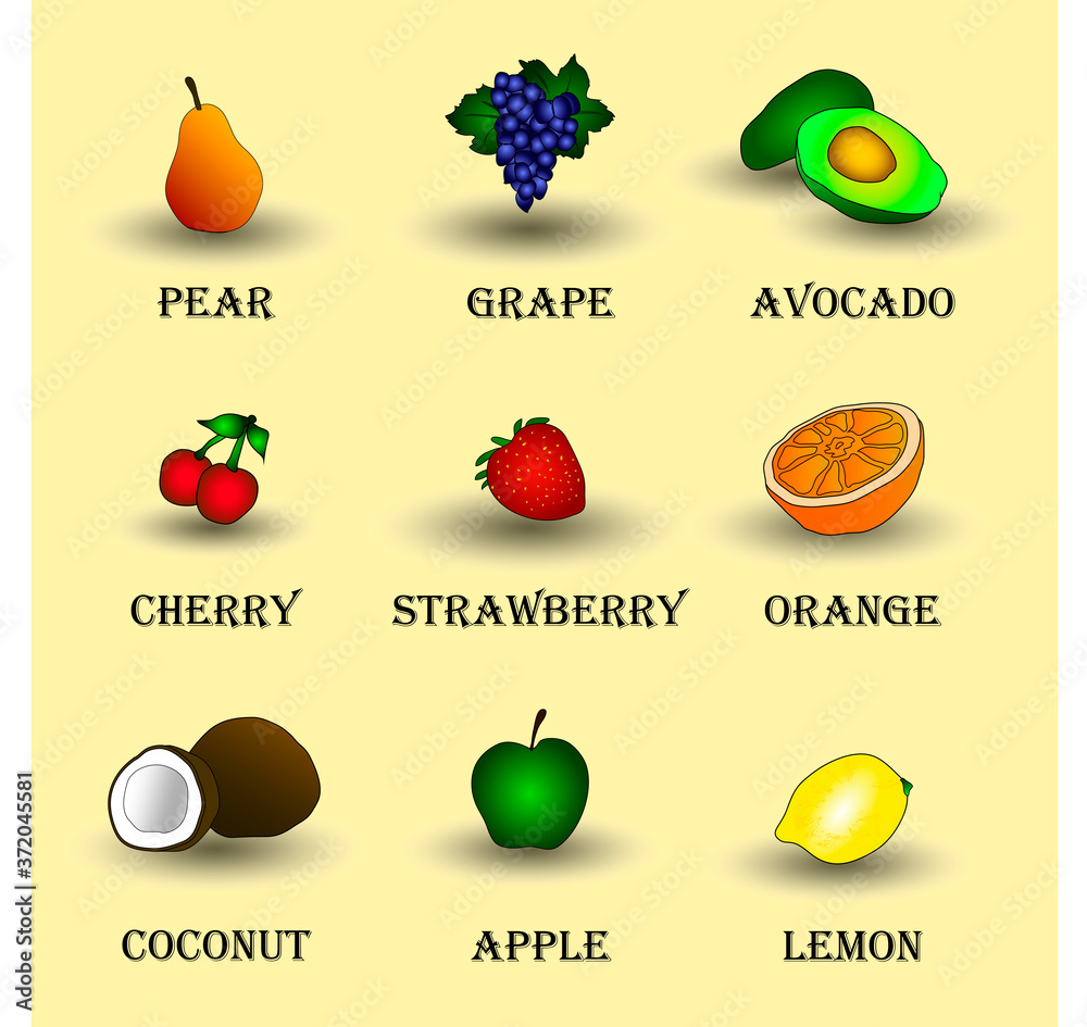 Fruit set. Vector fruits. Vector image Fruit set. Vector fruits. Vector image