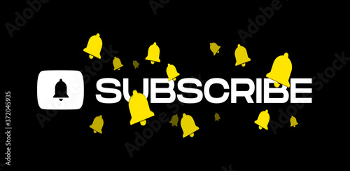 Youtube Subscribe Title With Flying Bells Vector Illustration On Black Background
