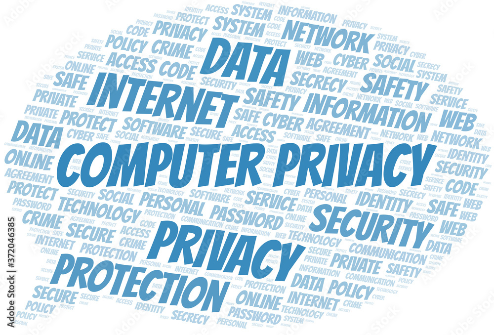Computer Privacy vector word cloud, made with text only.