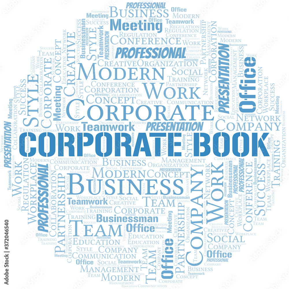 Corporate Book vector word cloud, made with text only.
