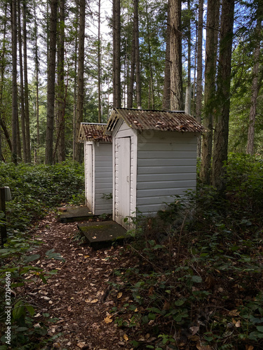 Outdoor restroom facilities in the woods