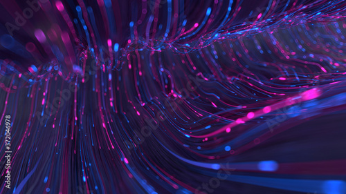 Optical fiber blue and pink neon color 3D render
