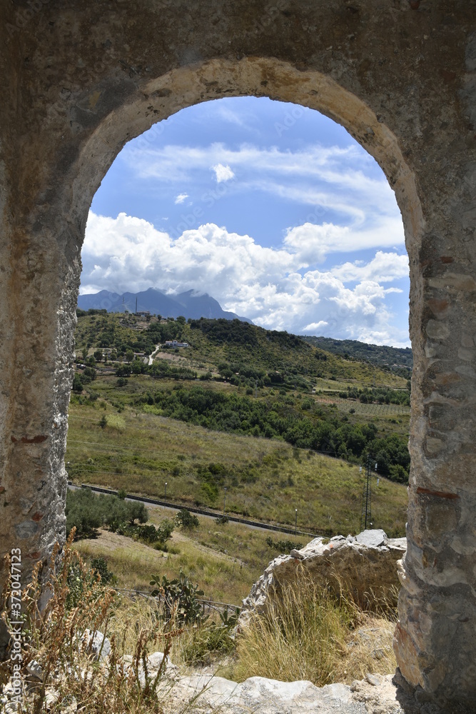 Landscape from the ruins of Cirella, an abandoned village for a century in the Calabria region.