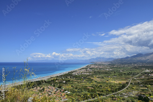 Landscape from the ruins of Cirella, an abandoned village for a century in the Calabria region. photo