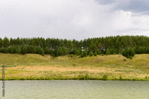 Summer landscape with a view of the lake and the opposite shore