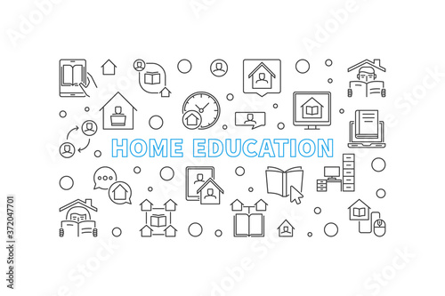 Home Education vector concept outline horizontal illustration or banner © tentacula