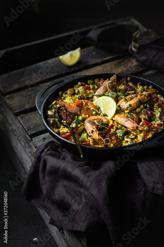 Spain rice dish - seafood paella 