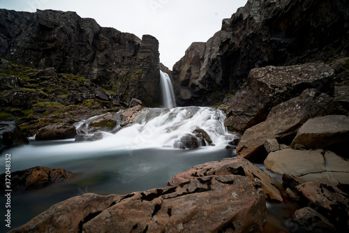 Perfect Landscape of Folaldafoss Waterfall with Long Exposure in East Iceland Island