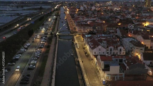 Aveiro, historical village of Portugal. Aerial Drone Footage