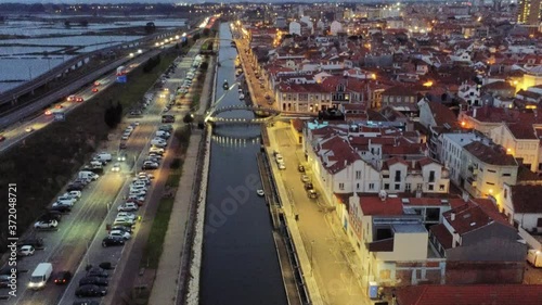 Aveiro, historical village of Portugal. Aerial Drone Footage