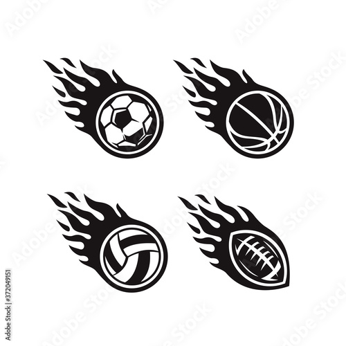 Volleyball ,Basketball, Soccer Football, American Football Fire Logo Template Design Vector, Illustration