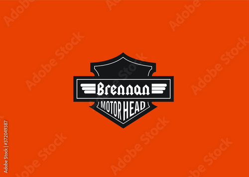 Brennan Name Art Motor Head Theme Design Black and White Emblem with Orange Background uniquely personalized Illustration 