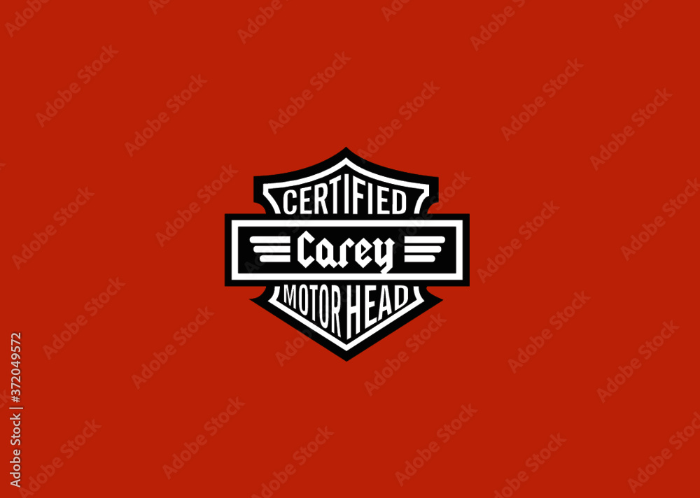 Carey Name Art Motor Head Theme Design Black and White Emblem with Orange Background uniquely personalized Illustration 