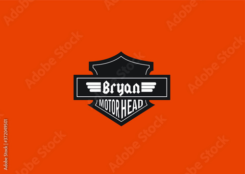 Bryan Name Art Motor Head Theme Design Black and White Emblem with Orange Background uniquely personalized Illustration 