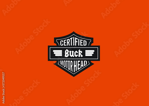 Buck Name Art Motor Head Theme Design Black and White Emblem with Orange Background uniquely personalized Illustration 