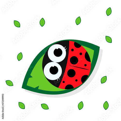 Drawing of a ladybug sitting on a green leaf.