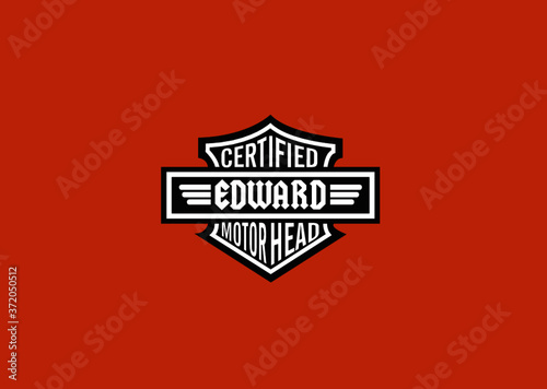 Edward Name Art Motor Head Theme Design Black and White Emblem with Orange Background uniquely personalized Illustration 