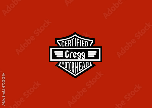 Gregg Name Art Motor Head Theme Design Black and White Emblem with Orange Background uniquely personalized Illustration 