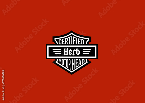 Herb Name Art Motor Head Theme Design Black and White Emblem with Orange Background uniquely personalized Illustration 