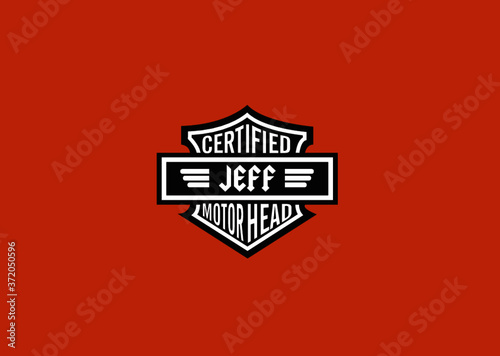 Jeff Name Art Motor Head Theme Design Black and White Emblem with Orange Background uniquely personalized Illustration  photo