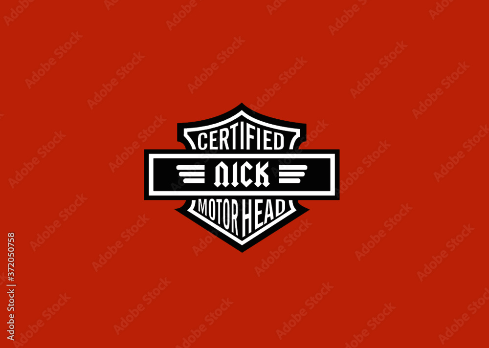 Naklejka premium Nick Name Art Motor Head Theme Design Black and White Emblem with Orange Background uniquely personalized Illustration 