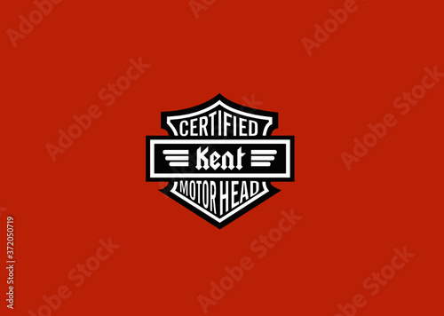 Kent Name Art Motor Head Theme Design Black and White Emblem with Orange Background uniquely personalized Illustration 