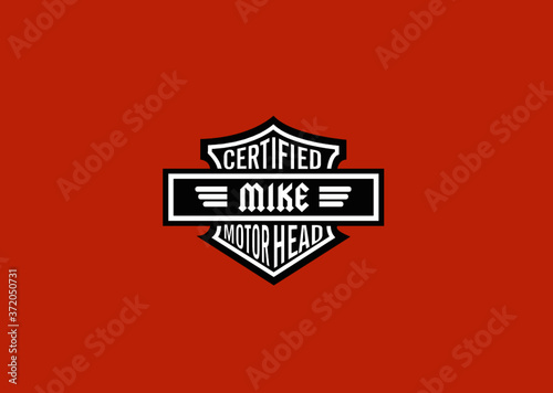 Mike Name Art Motor Head Theme Design Black and White Emblem with Orange Background uniquely personalized Illustration 