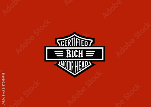 Rich Name Art Motor Head Theme Design Black and White Emblem with Orange Background uniquely personalized Illustration 