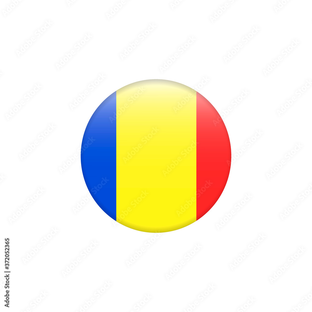 Flag of Romania as round glossy icon. Button with Romanian flag