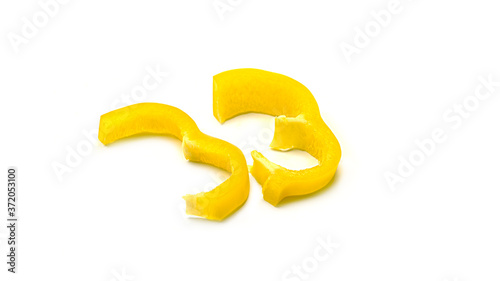 Slices of sweet yellow bell pepper on white background. High quality photo