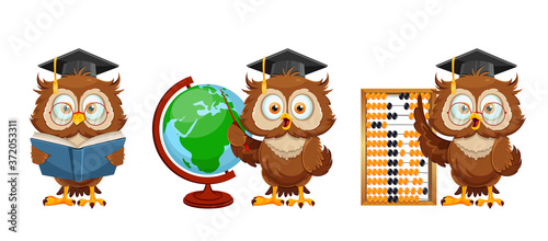Cute wise owl. Funny owl, back to school concept