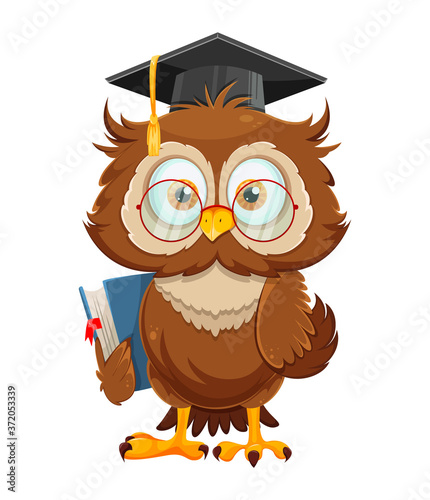 Cute wise owl. Funny owl, back to school concept