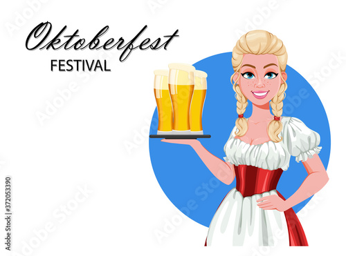 German girl in traditional costume on Oktoberfest