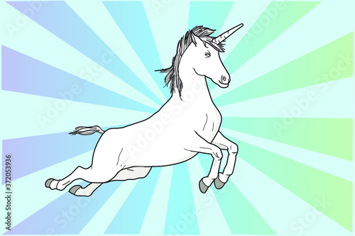 Ilustración de un unicornio, animal mitológico.