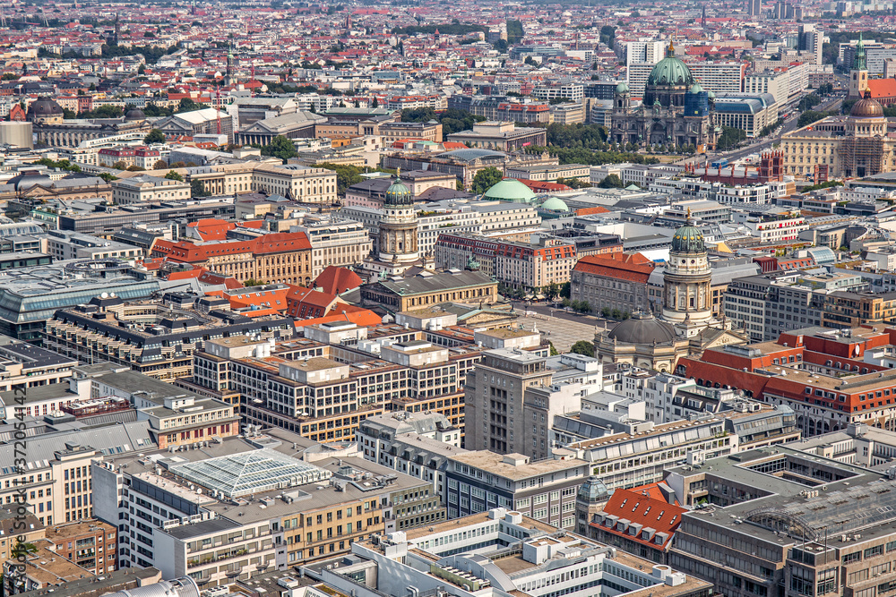 Obraz premium Aerial view of the Berlin center in the neighborhood of Gendarmenmarkt, Berlin, Germany