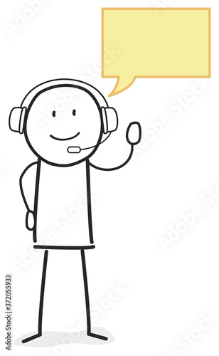 Freundlicher Hotline Mitarbeiter mit Headset und Sprechblase