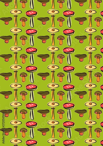 Mushrooms pattern with green background