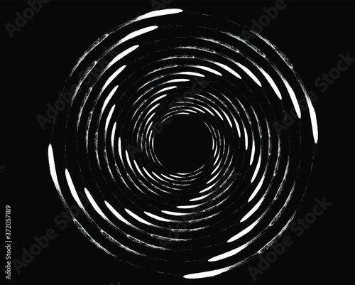 Dotted, dots, speckles abstract concentric circle. Spiral, swirl, twirl element.Circular and radial lines volute, helix.Segmented circle with rotation.Radiating arc lines.Cochlea