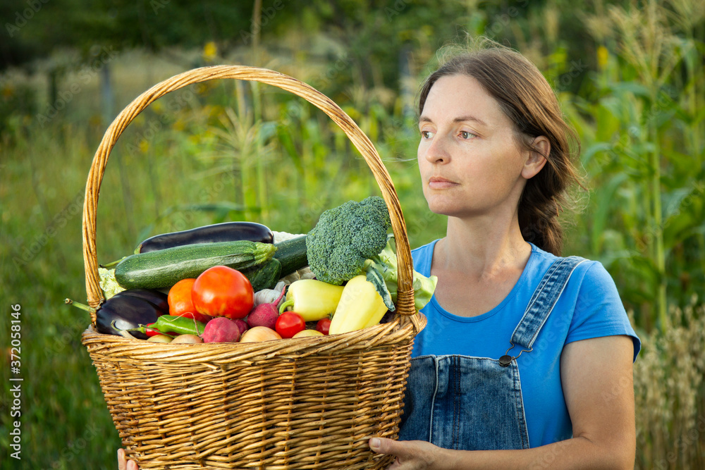 Grower rich harvest of vegetables, Nice woman gardener huge harvest for Thanksgiving Grower rich harvest of vegetables, Nice woman gardener huge harvest for Thanksgiving