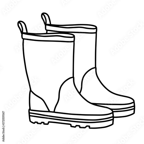 Rubber boots isolated on a white background.Autumn shoes to walk in puddles. Water-resistant boots. Boots of the gardener to work in the garden. vector illustration in the Doodle style