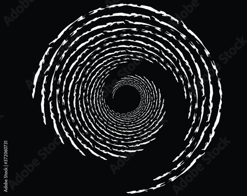 Dotted, dots, speckles abstract concentric circle. Spiral, swirl, twirl element.Circular and radial lines volute, helix.Segmented circle with rotation.Radiating arc lines.Cochlea