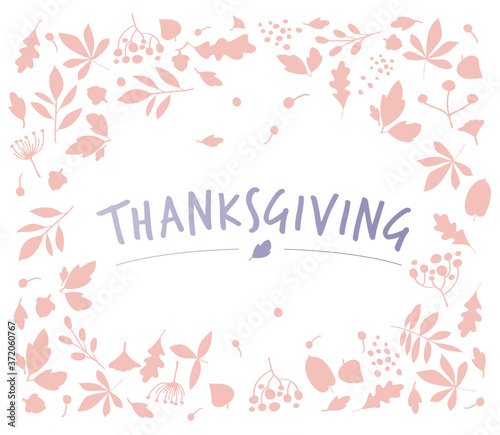 Thanksgiving postcard with hand drawn silhouette leaves.