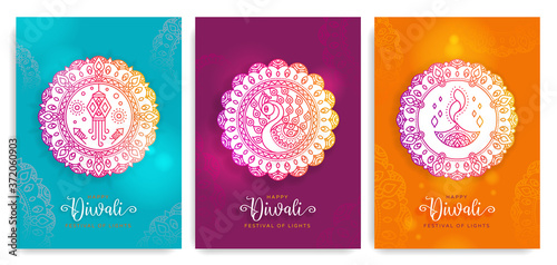 Happy Diwali,Deepavali festival of lights. Indian holiday illustration,badge,rangoli graphic design.
