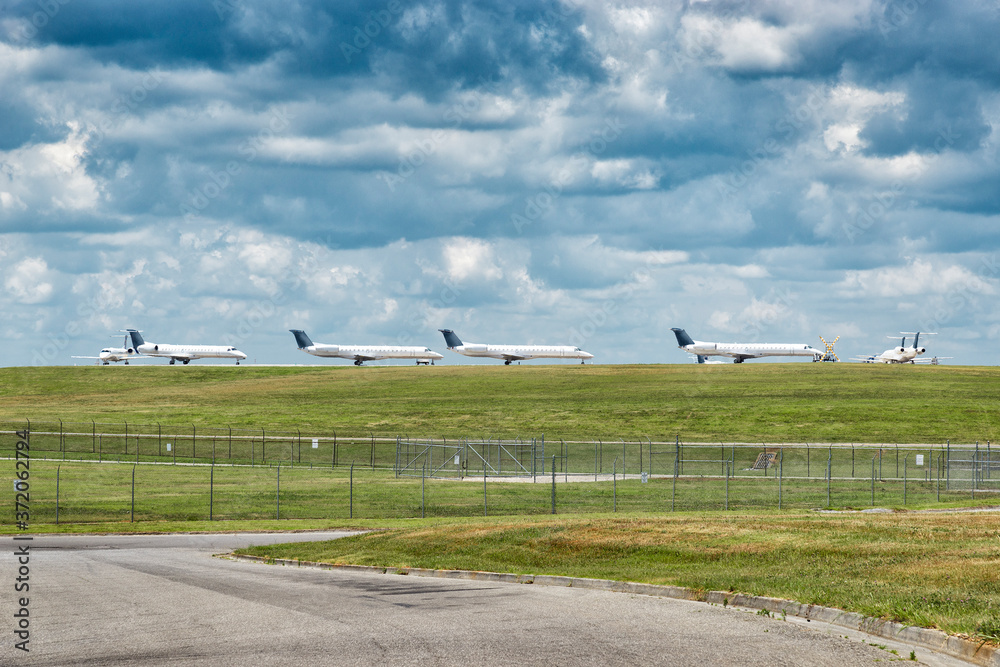 Passenger Jet Aircraft Lined Up Waiting On Takeoff Permission