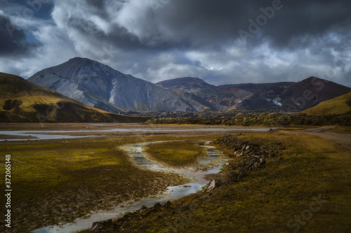 Colorful mountains at Landmannalaugar in Fjallabak natural reserve, South Iceland. Beautiful nature landscape