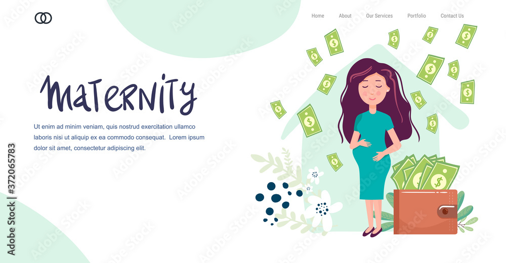 landing page, banner,Young pregnant woman purse. Pregnant woman and money. vector flat design illustrations isolated on white background. landing page, banner,Young pregnant woman purse. Pregnant woman and money. vector flat design illustrations isolated on white background.