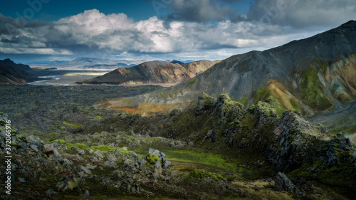 Lava field at Landmannalaugar in Fjallabak natural reserve, South Iceland. Beautiful nature landscape
