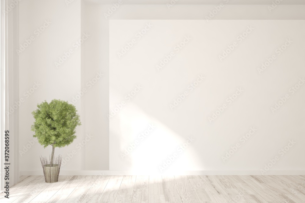 White empty room. Scandinavian interior design. 3D illustration