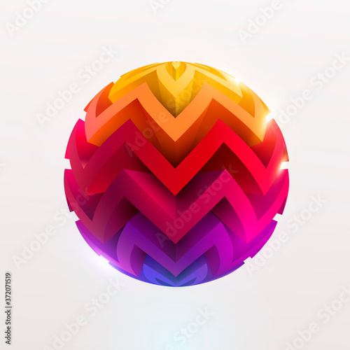 3D colored striped ball. Vector illustration